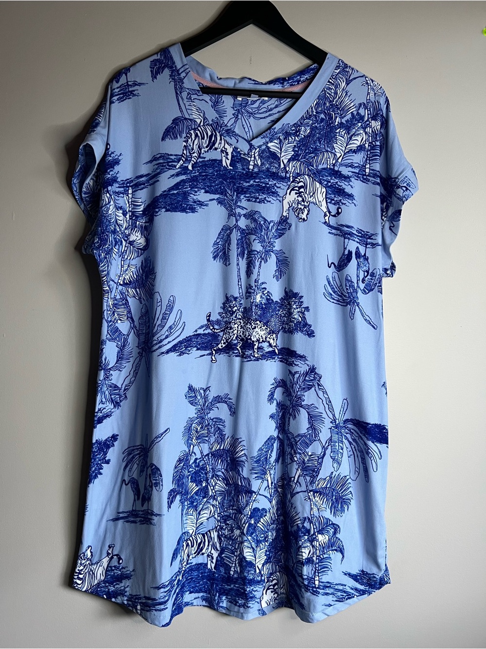 Emily & Jane Safari Print Tunic Top Large Blue Tropical Animal Print Tiger